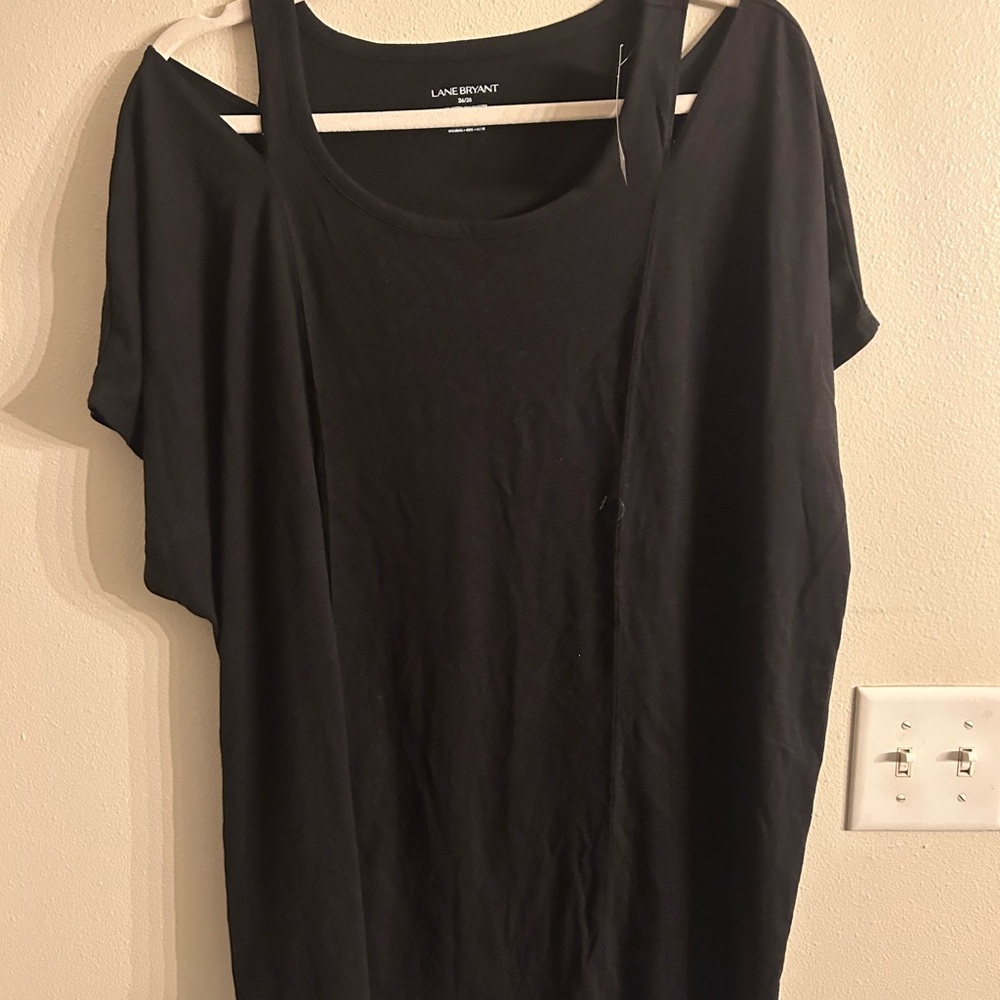 Lane Bryant Black Cold-Shoulder Scoop Neck Tee